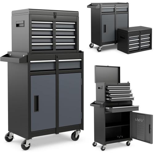 Goplus Rolling Tool Chest, 5-Drawer Tool Box Organizer w/Lockable Wheels & Sliding Drawers & Detachable Top & Adjustable Shelf, Tool Storage Cabinet for Garage Workshop(Gray)