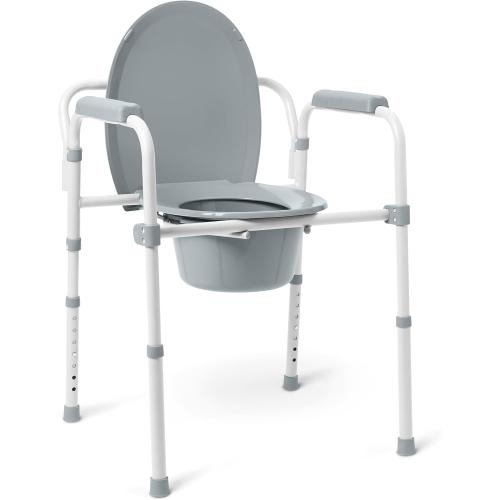 Medline 3-in-1 Elongated Bedside Commode, Portable Toilet, Sturdy, 16 to 22 Seat Height, 16.5 Seat, 7.5 Qt. Bucket, 350-lb. Capacity, Steel ❗MAY HAVE MISSING PIECES❗