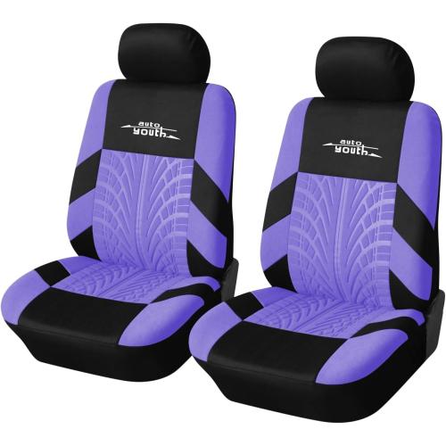 AUTOYOUTH Purple Car Seat Covers Full Set, 3D Tyre Embossed Front Bucket & Split Rear Bench Covers, Airbag Compatible, Quick Setup Universal Fit for Car, SUV, Seat Protectors