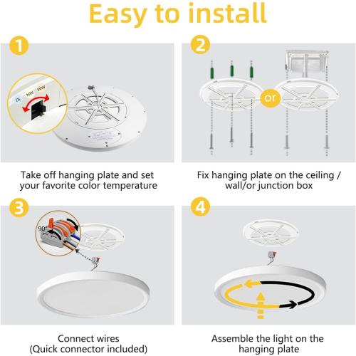 Set of 4 Color White Led Flush Mount Ceiling Light,16 Inch 32w 3480lm,3000k/4000k/6000k 3CCT Selectable, Round Modern Flat Panel Super Slim Led Ceiling Light,for Living Dining Kitchen Bedroom Room (4Pack-White)