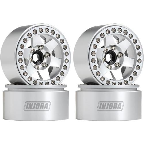 INJORA RC Wheel Rim 4pcs 1.9inch Beadlock Metal Wheel Hub Rim for 1/10 RC Crawler Axial SCX10 90046 AXI03007 TRX4 RedCat MST (Silver)