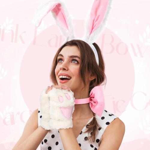 Halloween Womens Bunny Costume Accessories Set Bunny Ears Tail Gloves Bow Tie Rabbit Adult Costume