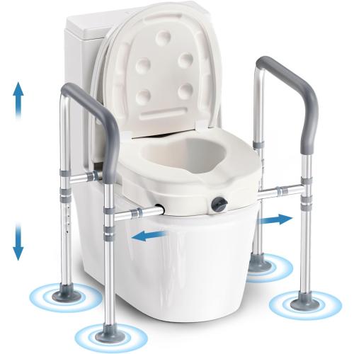 Raised Toilet Seat for Seniors with Handles - 3.5in Elevated Toilet Seat Risers, Elevated Toilet Safety Seat with Adjustable Width & Height, Ideal for Elderly, Pregnant & Handicapped (with Lid)