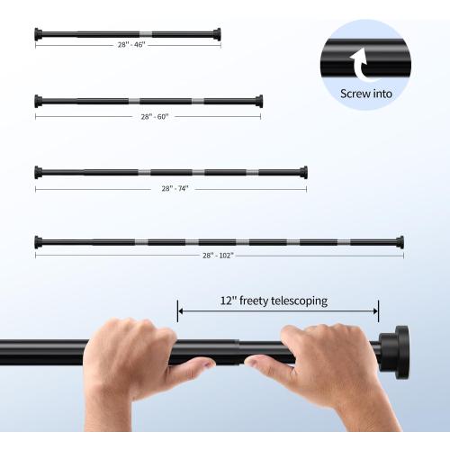Shower Curtain Rod, 1 Diameter Heavy Duty Tension Shower Rod, Non Slip Adjustable 28-102 inch No Drilling Shower Curtain Rods Spring Tension For Bathroom, Shower Stall, No Rust, Black