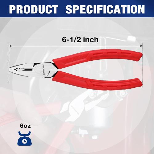 WORKPRO 6.5 Linesman S Screw Extractor Pliers(Combination Pliers) with Unique Non-slip Jaws, Stripped Screw Remover Tool, Lineman Plier for Quickly Removal of Damaged or Rusted Fasteners