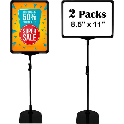 Adjustable Sign Holder Poster Stand, 8.5 x 11 Inch Frame Sign Stand for Display, Vertical and Horizontal View (Black, 2 Pack)