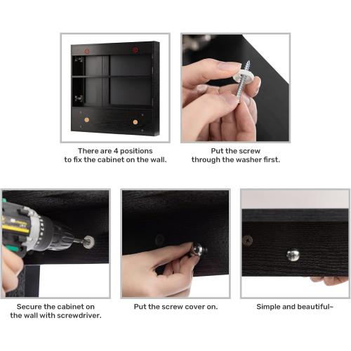 ALIMORDEN Medicine Cabinet with Mirror and Shelves, Oversized Bathroom Wall Storage Organizer Over The Vanity, Toilet, Recessed or Surface Mount, 30.4 L x 29.5 H, Black