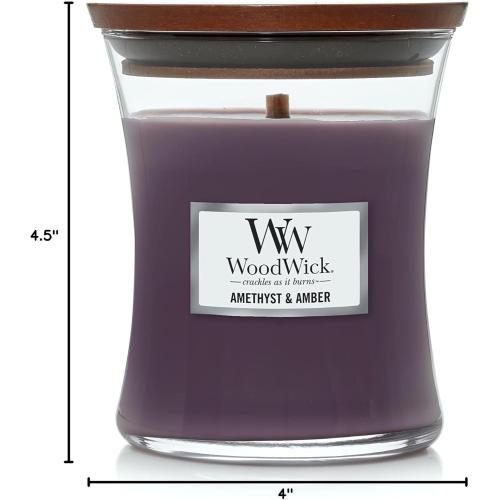 WoodWick Medium Hourglass Candle Amethyst/Amber - Premium Soy Blend Wax Pluswick Innovation Wood Wick Made in USA