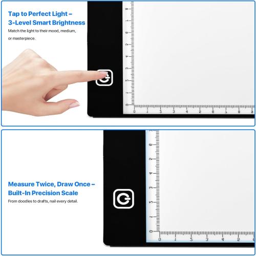 A4 LED Light Box for Tracing and Drawing - Ultra Thin Adjustable Light Table, USB Trace Light UP Pad Screen, Small Copy Board Tracer for Kids Artists, Sketching, Stenciling, and Art Crafting.