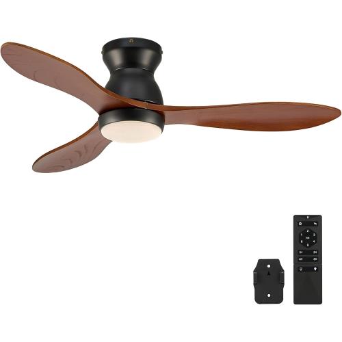VONLUCE Ceiling Fans with Lights, 42 Inch Ceiling Fan and Remote, 6-Speeds Noiseless Reversible DC Motor, 3CCT, Wood Ceiling Fan for Farmhouse Bedroom Indoor Outdoor, Black
