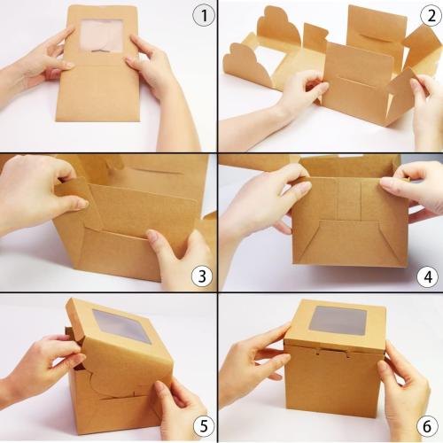 12Packs 10x10x5 Inches Brown Kraft Cake Boxes with Window, Gift Packing, Bakery Boxes, Dessert, Pastry, Cupcake, Pie Cookies, With Stickers,66 FT Twine (10 * 10 * 5 Inch, Brown)