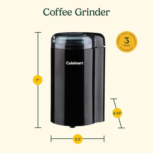 Cuisinart Coffee Grinder, One Touch Control Coffee Bean Grinder with Stainless Steel Bowl and Blades, 2.5 oz/70g Capacity Enough for 12 Cups, On/Off Switch with Safety Interlock, DCG-20BKN, Black ‼️doesn’t come with lid and has mild stains ‼️