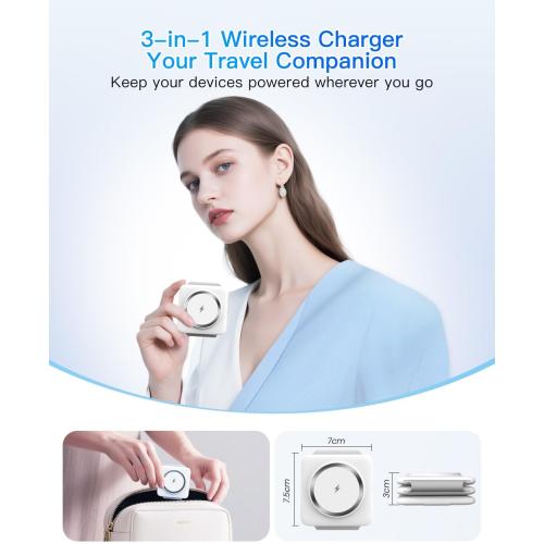Charging Station for Apple Multiple Devices - 3 in 1 Foldable Magnetic Wireless Charger Dock - Travel Charging Pad for iPhone 16 15 14 13 12 Pro Max Plus Watch & Airpods