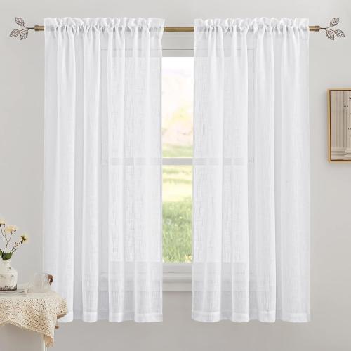 RYB HOME White Sheer Curtains 72 inches, Light Filtration Privacy Protection Thick Heavy Textured Short Curtains for Home Office Dormitory, W 42 x L 72 inches, 2 Panels Set