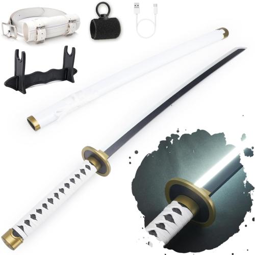 RENGENG Light Up Sword, 40 Inches Rechargeable Pre-Assembled Plastic Replica Anime Sword with Belt & Stand & Spinner