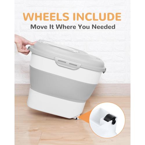30-35 Lbs Dog Food Storage Container Collapsible Dog Food Container with Airtight Lids, Wheels, Scoop and 2pcs Food Storage Containers, Large Pet food storage for Dog, Cat