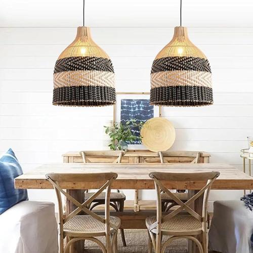 Rattan Farmhouse Chandelier Light Fixtures, Boho Large Pendant Light,Hand Woven Chandeliers,Rustic Chandeliers Hanging Light Fixtures,for Kitchen Island,Dining