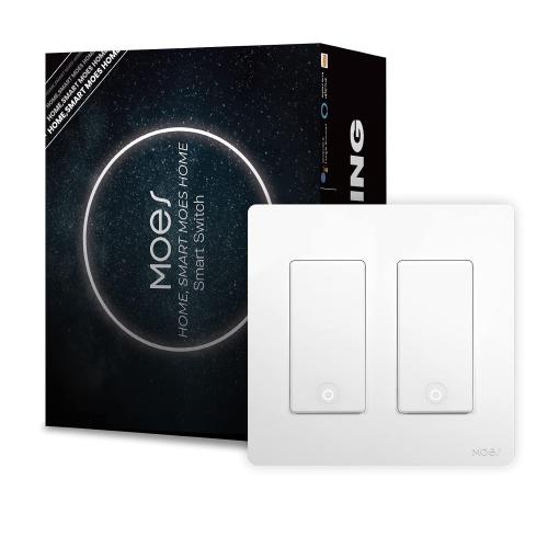 MoesGo Smart Light Switch 2 Gang with Star Ring Design, 2.4GHz WiFi Wall Switch for Smart Home, Works with Alexa & Google Home, Neutral Wire Required, No Hub Required, White