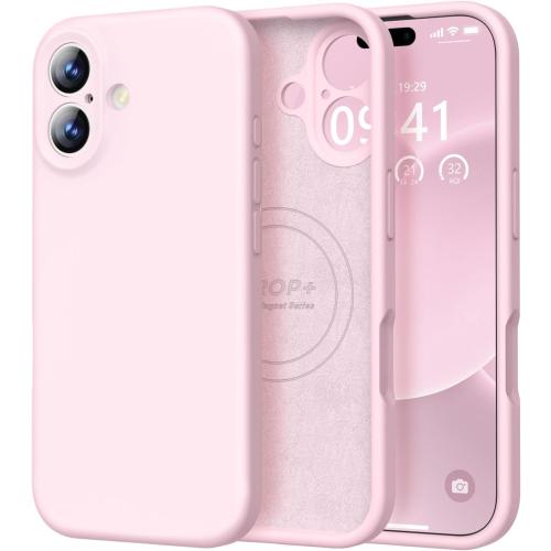 Vooii Magnetic for iPhone 17 Case, Compatible with Magsafe (Premium Liquid Silicone) (Integrated Camera Control Button) Full Body Protective Anti-Scratch Microfiber Lining 6.3, Chalk Pink