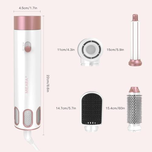 Color Pink 5 in 1 Hair Styler, Hot Air Brush, Hair Curler, Blow Dryer Brush, Interchangeable Straightener with Negative Ionic Technology for All Hair Types with Heat Protective Glove, Rose & Pink