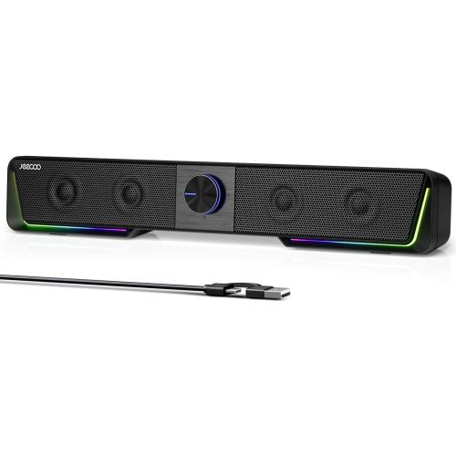 Jeecoo A40 Bluetooth Computer Speakers with Clear Sound, USB Plug & Play PC Speakers with LED Light, Computer Sound Bar with Switch Button for Desktop Laptop Monitor (USB-C Adapter Included)
