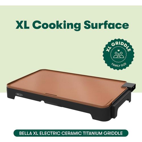 bella XL Electric Ceramic Titanium Griddle, Make 15 Eggs At Once, Healthy-Eco Non-stick Coating, Hassle-Free Clean Up, Large Submersible Cooking Surface, 12 x 22, Copper/Black