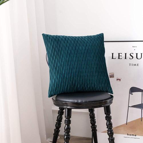 18x18 Teal Throw Pillow Cases: 2 Pack Original Striped Velvet Square Decorative Pillow Covers for Farmhouse Couch