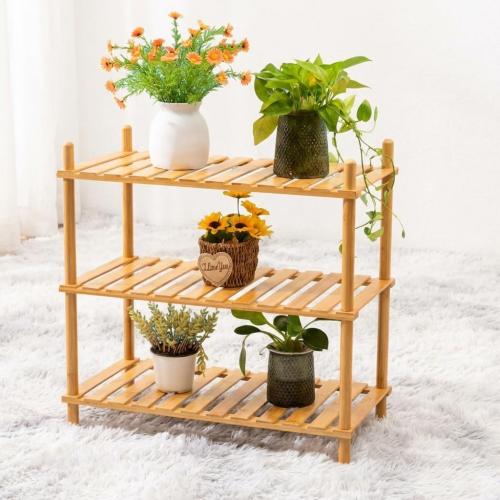 GOGOGO 3-Tier Bamboo Freestanding Shelf | Tool-Free,150lb,Multifunctional Small Bookcase Wood Shelf for Bathroom, Kitchen, Office (Natural, 9.0“H（3 Tier Heightened)