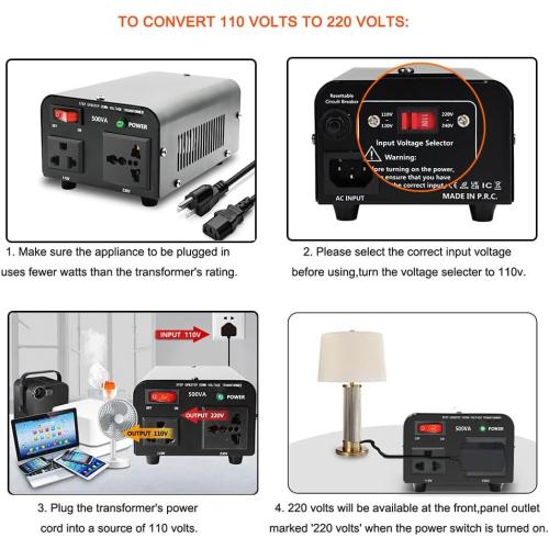 Yinleader 500W Voltage Transformer Power Converter(110V to 220V, 220V to 110V) Step Up/Down Converter 110/120 Volt - 220/240 Volt w/US Power Cord [300W Continuous Power]