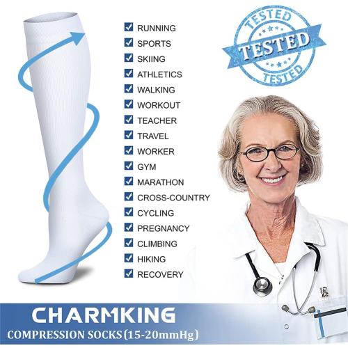 CHARMKING Compression Socks for Women & Men Circulation (3 Pairs) 15-20 mmHg is Best Support for Athletic Running Cycling
