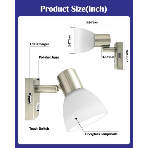 THALASSA 2 Pack RV Interior 12V Reading Light with USB Port and Inbuild Touch Dimmable Switch - Frosted Glass Shade Brushed Nickel, Surface Mount on Camper Van, Warm White, Small Base