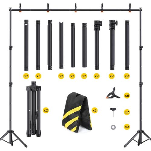 Backdrop Stand 10×8ft (W×H) Adjustable Backdrop Support Ground Kit Photography Photo Shoot Backdrop Stand for Parties with Sandbags, Spring Clips, Carrying Bag
