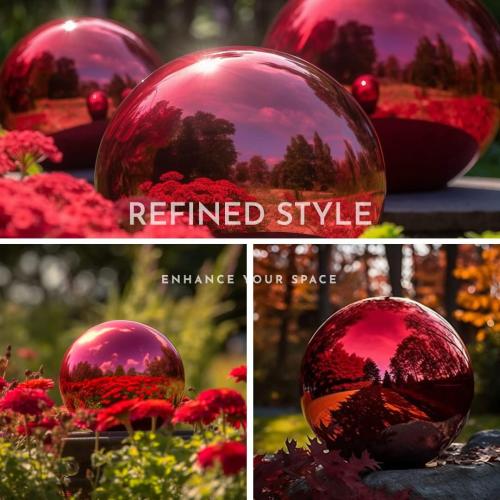 Size 10 Inch Color Red Stainless Steel Gazing Globe,v2croft Hollow Ball Mirrored Surface Polished Shiny Sphere,Garden Stainless Steel Gazing Ball for Outdoor Lawn Pond Yard Ornament(red)