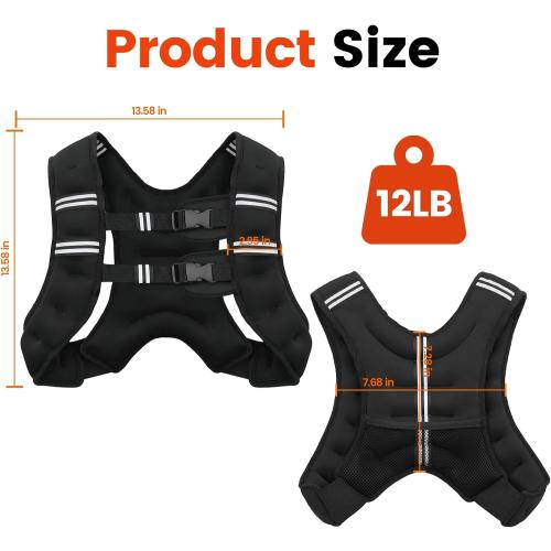 Weighted Vest, 6lb/8lb/12lb/16lb/20lb/25lb/30lb Weight Vest for Men Women, Body Weight Vests Adjustable with Reflective Stripe for Strength Training, Running, Training Workout, Jogging, Walking