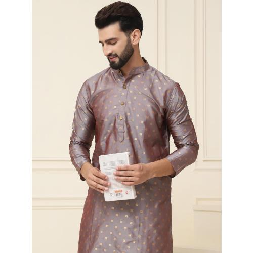 Size Medium 38 Color Brown Sojanya (Since 1958 Men'S Silk Blend Printed Only Long Kurta