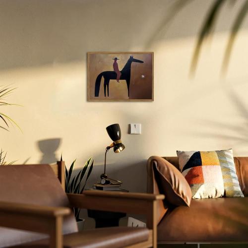 Vintage Western Cowboy Wall Art Abstract Southwestern Horse Wall Decor Painting, Mid Century Cowboy Poster Canvas Print Picture for Living Room Bedroom 16x24 inch Wood Framed