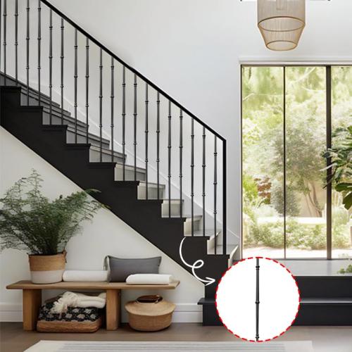 Round Balusters Stair Railing - 5/8 in. x 44 in, Venetian Iron Balusters Hollow, Double Knuckle and Round Plain Iron Railing (Pack of 9), Fluted and Lite, Satin Black,