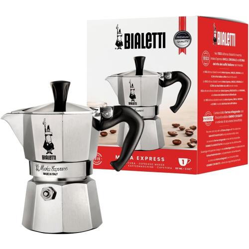 Bialetti - Moka Express: Iconic Stovetop Espresso Maker, Makes Real Italian Coffee, Moka Pot 1 Cup (2 Oz - 60 Ml), Aluminium, Silver