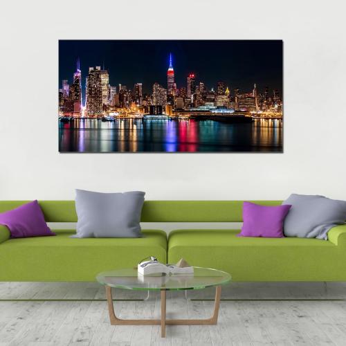 Size 10x60 Modern New York City Night Canvas Wall Art Manhattan Skyline Landscape Artwork for Living Room Home Office Wall Decor Gift Print Framed