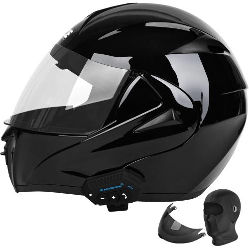 Motorcycle Bluetooth Modular Helmet, DOT Approved Dual Visor Full Face Flip Up Bluetooth Integrated Motorcycle Helmet for Adults Men and Women