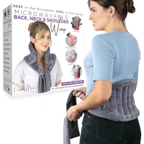 Microwave Heating Pad for Lower Back Pain Relief - Moist Heating Pad for Neck & Shoulders, Cramps, Microwavable Heating Pads 71 Ties, Heat Pack Warm Compress Heat Wrap, Flaxseed Rice Hot Bag (Gray)