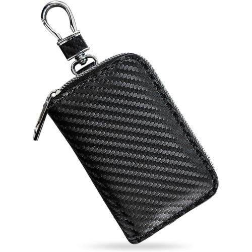 Faraday Key Fob Protector Box, Carbon Fiber Car Key Shielding Bag for RFID Signal Blockingr, Anti-Theft Auto Key Holder with Zipper, Universal Key Fob Protector for Men Women