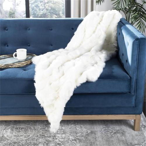 SAFAVIEH Home Collection Snow White Faux Fur 60 x 72-inch Sofa Chaise Lounge Club Chair Living Room Bedroom Decorative Throw Blanket, 60x72