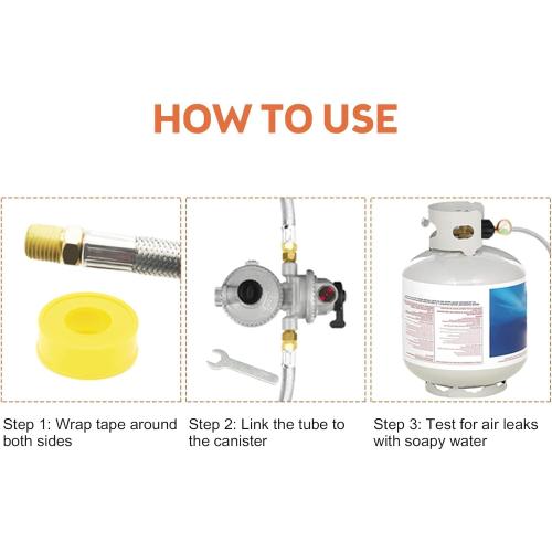 15 Inch RV Propane Hose Replacement with Gauge, 2 Pack - Stainless Steel Braided Hose for RV Two-Stage Regulator - 1/4 Male NPT & QCC1 Inlet, 350PSI