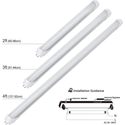 LightingWill LED T8 Light Tube 2FT, Natural White 4000K, Dual-End Powered Ballast Bypass, 1000Lumens 10W (24W Fluorescent Equivalent), Frosted Cover, AC85-265V Lighting Tube Fixtures, 4 Pack