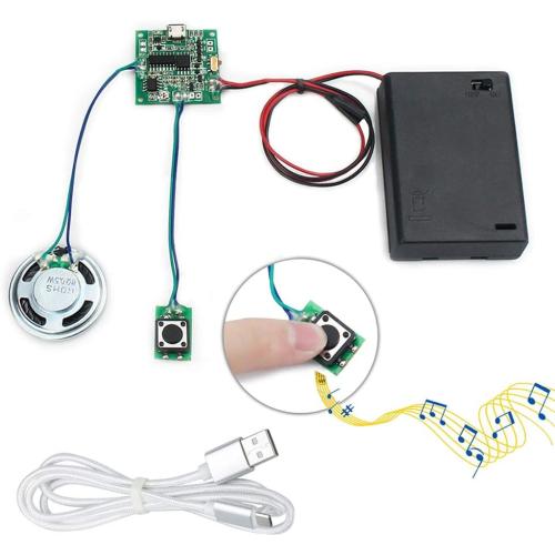Sound Module Button Control Music Voice Player Programmable Talk Chip Musical 8MB MP3 WAV USB Downloadable with AA Battery Box   USB Cable for DIY Audio Cards Christmas Creative Gift