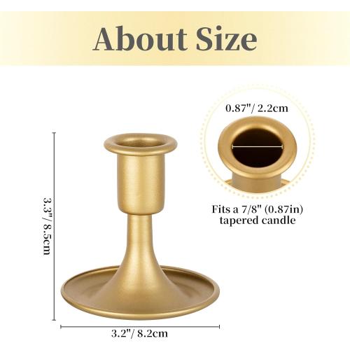 12 Pack Gold Taper Candle Holder Set of 12, Hewory Short Skinny Brass Candlestick Holders, Vintage Small Low Metal Candles Sticks for Wedding Centerpieces Christmas Birthday Party Holiday Dinning Table Decor