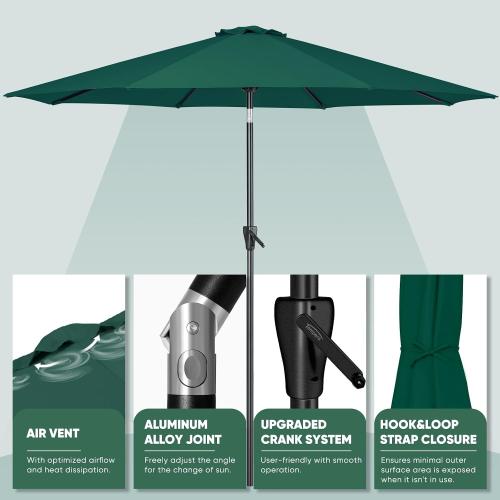 Size 10ft Color Green Tempera Patio Market Outdoor Table Umbrella with Push Button Tilt and Crank,Large Sun Umbrella with Sturdy Pole&Fade resistant canopy,Easy to set
