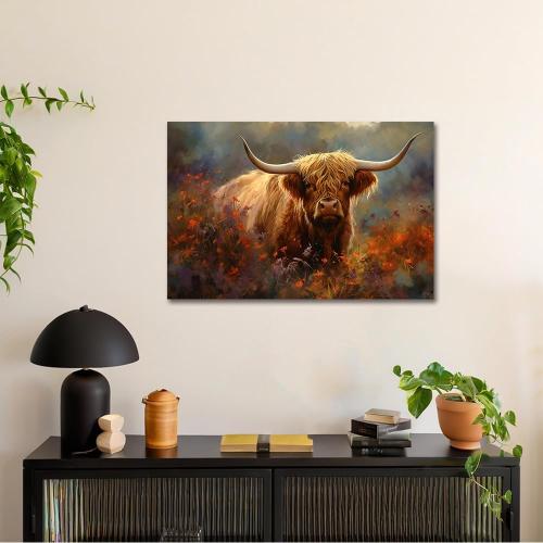 Sense&Sensibility Highland Cow Canvas Wall Art Farmhouse Highland Cow Pictures Wall Decor Rustic Art Modern Western Canvas for Living Room Bedroom Bathroom Kitchen Home Office Decorations 36inx24in