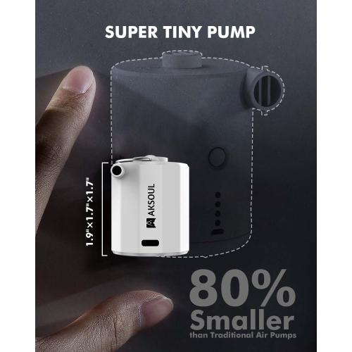 AKSOUL Portable Air Pump for Inflatables: Electric Pumps for Air Mattress Air Bed Pool Floats Raft (Basic & Tiny & Upgraded)